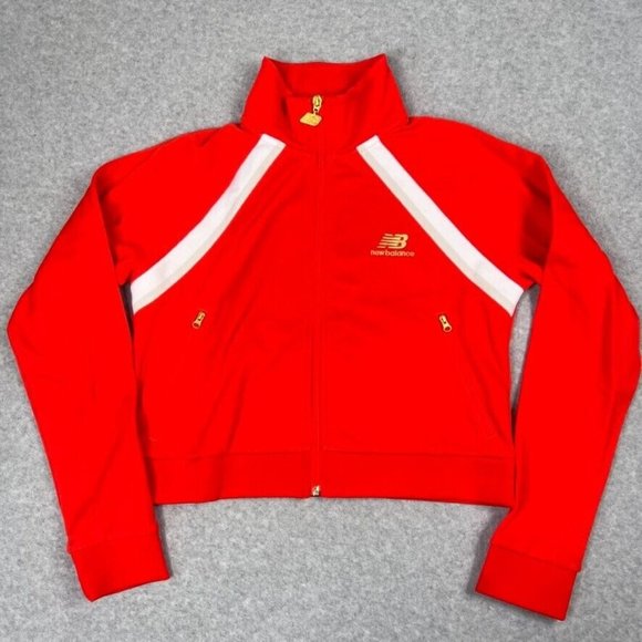 New Balance Womens Cropped Jacket Size Small Orange Full Zip Athleisure Pockets - Picture 2 of 9